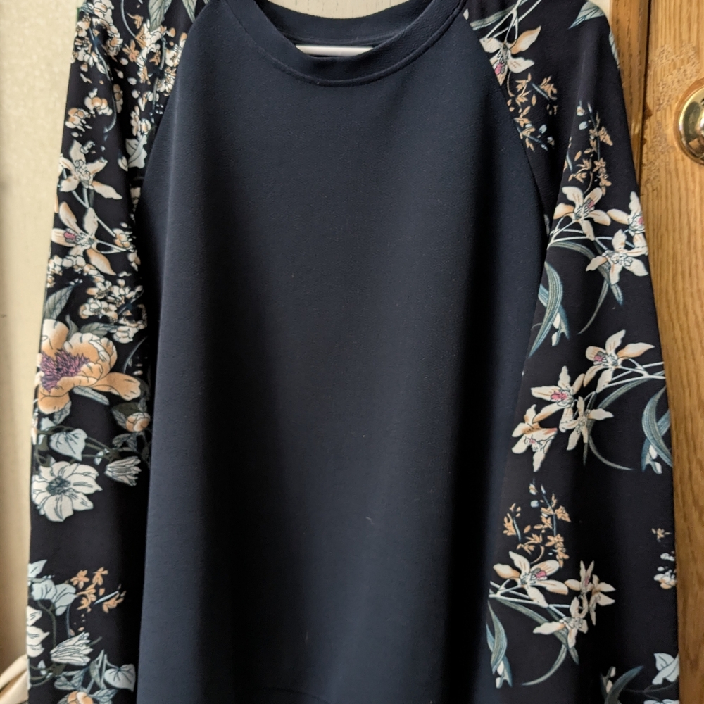 Navy Sweater W/ Flower Sleeves